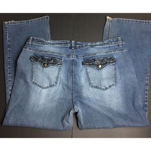 Venezia Jeans 22 Stretch Denim Embroidery‎ Rear Flap Pockets Distressed